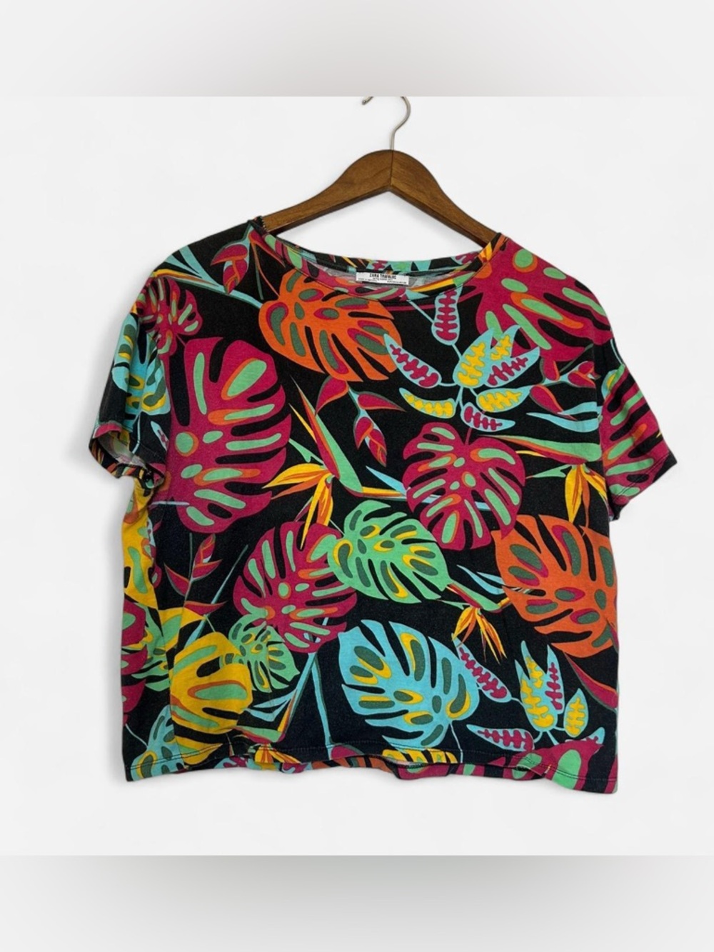 Tropical Leaf Boxy Short Sleeve Top